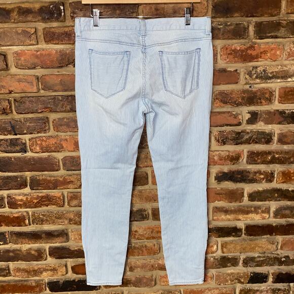 J. Crew Blue & White Pin Stripe Toothpick Zip Ankle Skinny Jeans Women's Size 29 - Picture 6 of 7